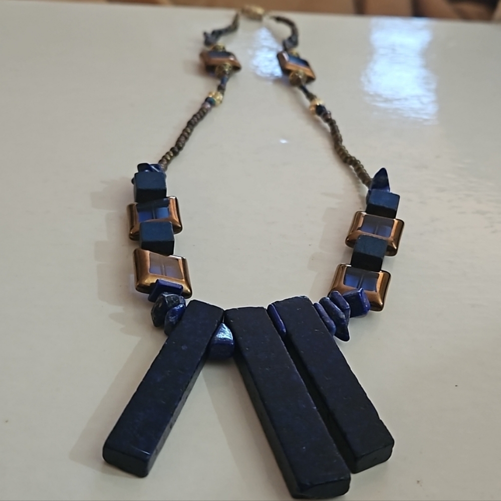 ON HOLD AAA Lapis Bib 1.5" pendants with dyed pearls brass beads lapis chips